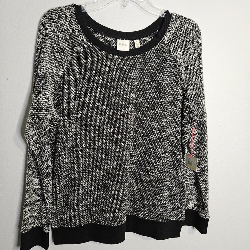 Rafaella Black White Tweed Casual Pullover Sweater New W Tags Raglan Sleeves M